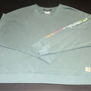 Carhartt Women’s 3X Loose Fit Teal Tencel Crew Neck Long Sleeve Sweatshirt